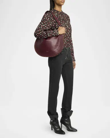 Isabel Marant Oskan Studded Grainy Leather Shoulder Bag | Thumbnail 4