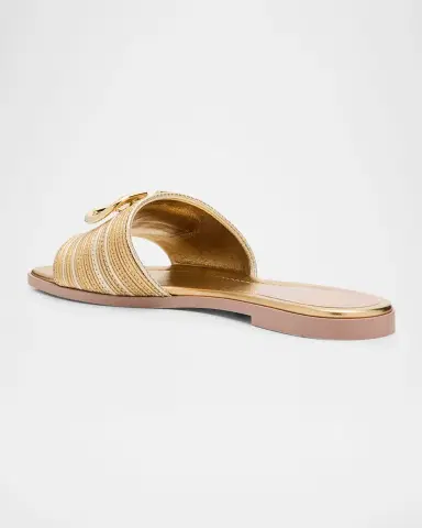 Valentino Garavani VLogo Metallic Corded Leather Flat Slide Sandals | Thumbnail 2 Valentino Garavani VLogo Metallic Corded Leather Flat Slide Sandals | Thumbnail 2