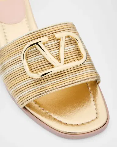 Valentino Garavani VLogo Metallic Corded Leather Flat Slide Sandals | Thumbnail 4 Valentino Garavani VLogo Metallic Corded Leather Flat Slide Sandals | Thumbnail 4