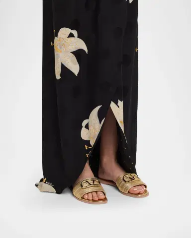 Valentino Garavani VLogo Metallic Corded Leather Flat Slide Sandals | Thumbnail 5 Valentino Garavani VLogo Metallic Corded Leather Flat Slide Sandals | Thumbnail 5