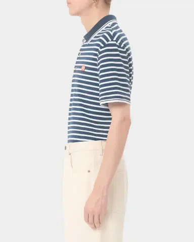 Valentino Garavani Men 's Stripe Cotton Pique Polo Shirt with VLogo Patch | Thumbnail 5