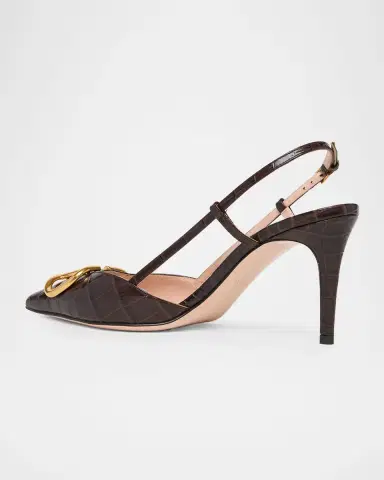 Valentino Garavani 80mm VLogo Signature Croc-Embossed Leather Slingback Pumps | Thumbnail 2