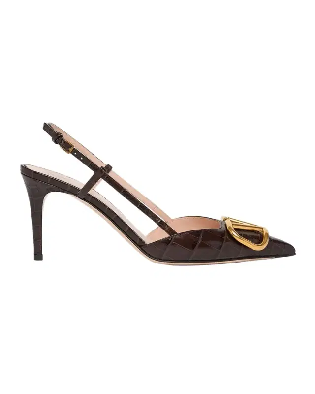 80mm VLogo Signature Croc-Embossed Leather Slingback Pumps