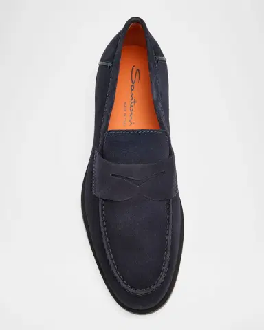 Santoni Men's Rock Suede Lug Sole Penny Loafers | Thumbnail 3