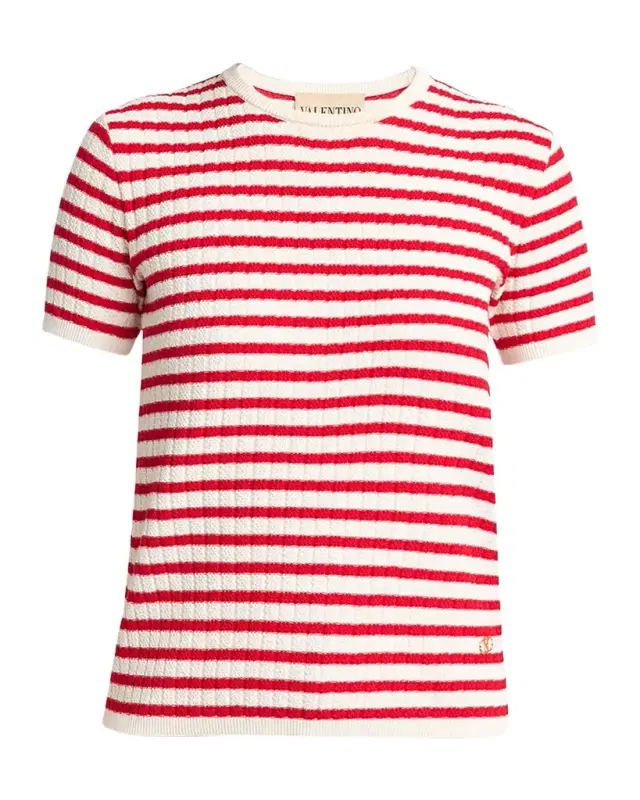 Striped Rib Knit Short-Sleeve Sweater