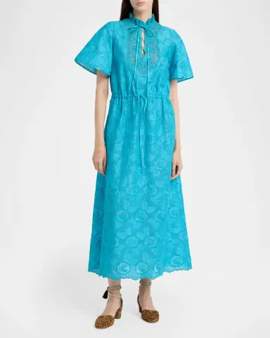 Valentino Garavani Eyelet Embroidered Cotton Drawstring Midi Dress | Thumbnail 2 Valentino Garavani Eyelet Embroidered Cotton Drawstring Midi Dress | Thumbnail 2