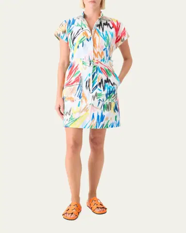 Akris punto Scribble Denim Cap-Sleeve Belted Mini Shirtdress | Thumbnail 2 Akris punto Scribble Denim Cap-Sleeve Belted Mini Shirtdress | Thumbnail 2