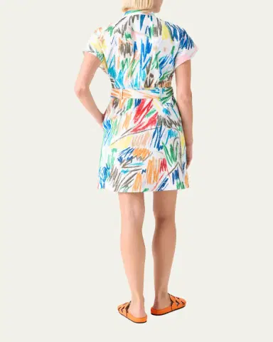 Akris punto Scribble Denim Cap-Sleeve Belted Mini Shirtdress | Thumbnail 3 Akris punto Scribble Denim Cap-Sleeve Belted Mini Shirtdress | Thumbnail 3