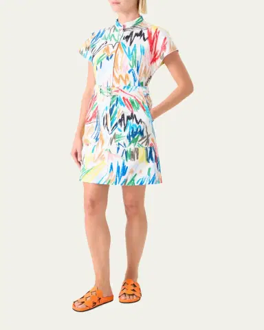Akris punto Scribble Denim Cap-Sleeve Belted Mini Shirtdress | Thumbnail 4 Akris punto Scribble Denim Cap-Sleeve Belted Mini Shirtdress | Thumbnail 4