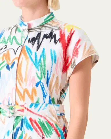 Akris punto Scribble Denim Cap-Sleeve Belted Mini Shirtdress | Thumbnail 5 Akris punto Scribble Denim Cap-Sleeve Belted Mini Shirtdress | Thumbnail 5
