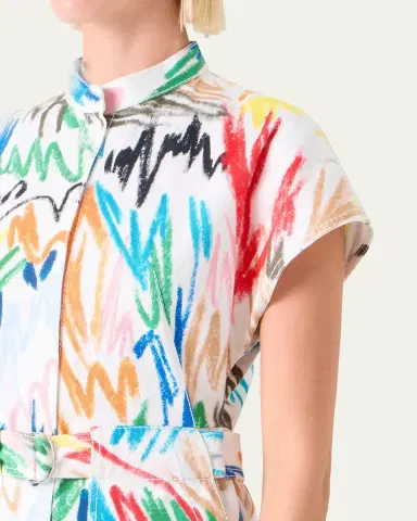 Akris punto Scribble Denim Cap-Sleeve Belted Mini Shirtdress | Thumbnail 9 Akris punto Scribble Denim Cap-Sleeve Belted Mini Shirtdress | Thumbnail 9