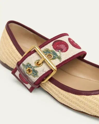 Valentino Garavani Tomato Embroidered Raffia Mary Jane Ballerina Flats | Thumbnail 3