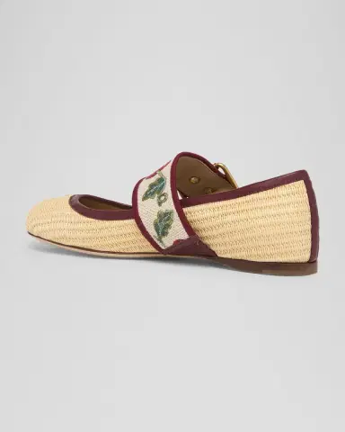 Valentino Garavani Tomato Embroidered Raffia Mary Jane Ballerina Flats | Thumbnail 4