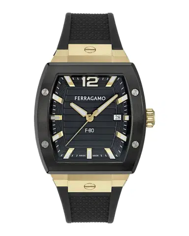 Ferragamo Men's F80 42mm IP Yellow Gold PU-Strap Watch | Thumbnail 1 Ferragamo Men's F80 42mm IP Yellow Gold PU-Strap Watch | Thumbnail 1