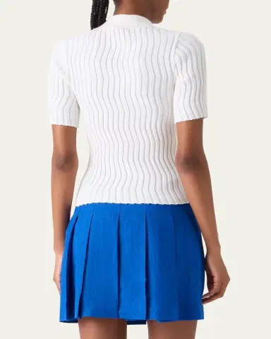 Akris Zigzag Rib Knit Short-Sleeve Polo Sweater | Thumbnail 3 Akris Zigzag Rib Knit Short-Sleeve Polo Sweater | Thumbnail 3