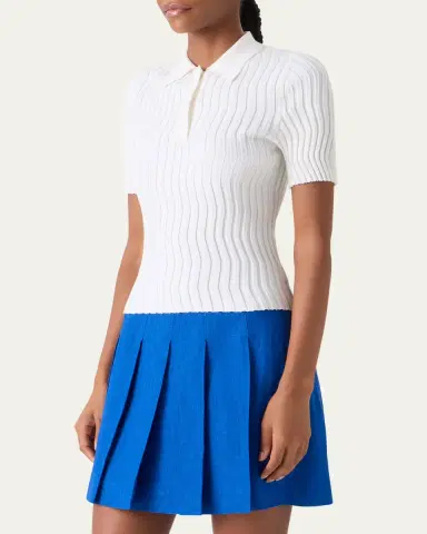 Akris Zigzag Rib Knit Short-Sleeve Polo Sweater | Thumbnail 4 Akris Zigzag Rib Knit Short-Sleeve Polo Sweater | Thumbnail 4