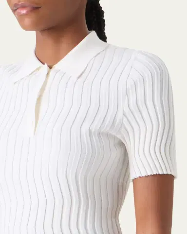 Akris Zigzag Rib Knit Short-Sleeve Polo Sweater | Thumbnail 5 Akris Zigzag Rib Knit Short-Sleeve Polo Sweater | Thumbnail 5