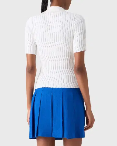 Akris Zigzag Rib Knit Short-Sleeve Polo Sweater | Thumbnail 6 Akris Zigzag Rib Knit Short-Sleeve Polo Sweater | Thumbnail 6