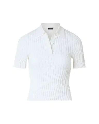 Akris Zigzag Rib Knit Short-Sleeve Polo Sweater | Thumbnail 1 Akris Zigzag Rib Knit Short-Sleeve Polo Sweater | Thumbnail 1