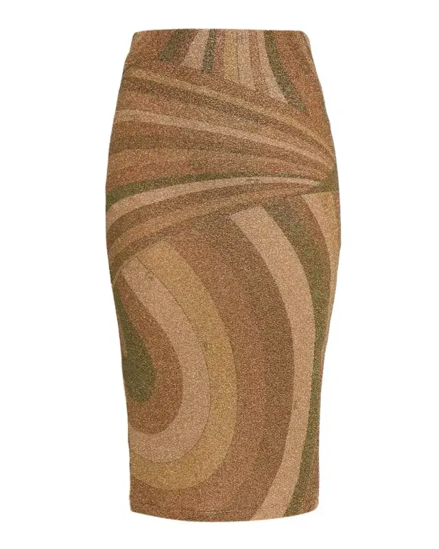 Iride Print Lamé Jersey Midi Skirt