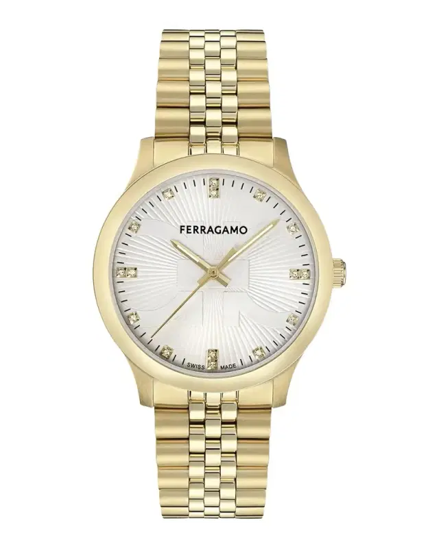 Ferragamo Men 's Ren 40mm IP Yelow Gold Bracelet Watch with Diamonds