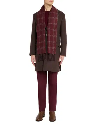 PIACENZA 1733 Men's Baltazar Herringbone to Plaid Silk and Cashmere Scarf | Thumbnail 1 PIACENZA 1733 Men's Baltazar Herringbone to Plaid Silk and Cashmere Scarf | Thumbnail 1