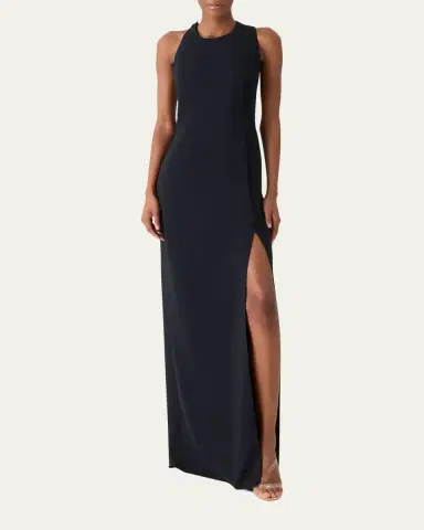 Akris Sleeveless Back-Cutout Wool Slit Gown | Thumbnail 2