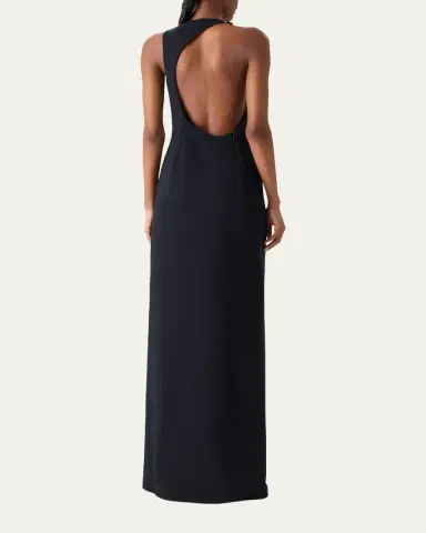 Akris Sleeveless Back-Cutout Wool Slit Gown | Thumbnail 3