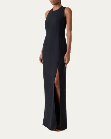 Akris Sleeveless Back-Cutout Wool Slit Gown | Thumbnail 4