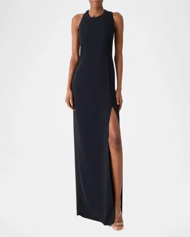 Akris Sleeveless Back-Cutout Wool Slit Gown | Thumbnail 6