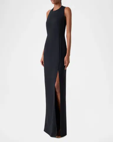 Akris Sleeveless Back-Cutout Wool Slit Gown | Thumbnail 8