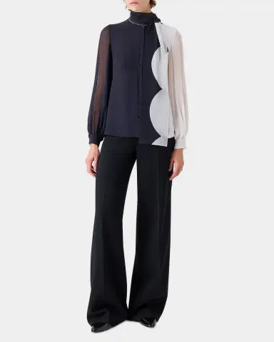 Akris Colorblock Silk Crepe Scarf Blouse | Thumbnail 2