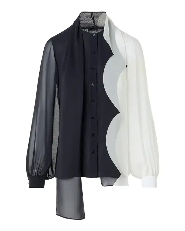 Colorblock Silk Crepe Scarf Blouse