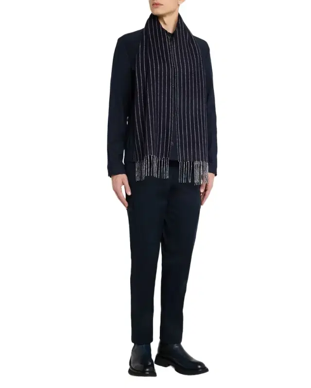 Men 's Lizard Solid to Stripe Double-Face Silk and Cashmere Scarf
