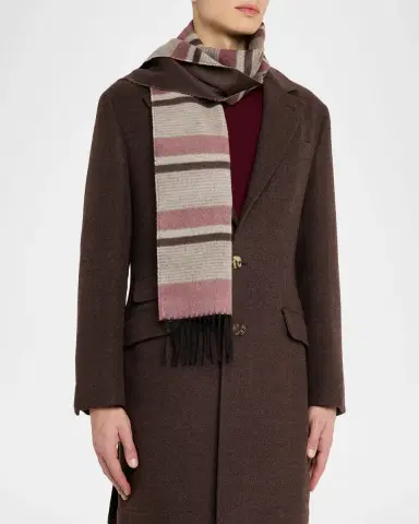 PIACENZA 1733 Men's Rascar Solid to Stripe Silk and Cashmere Scarf | Thumbnail 2 PIACENZA 1733 Men's Rascar Solid to Stripe Silk and Cashmere Scarf | Thumbnail 2