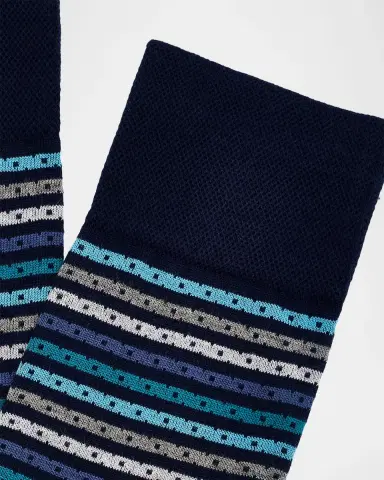 Marcoliani Men's Multicolor Stripe Cotton Crew Socks | Thumbnail 2 Marcoliani Men's Multicolor Stripe Cotton Crew Socks | Thumbnail 2