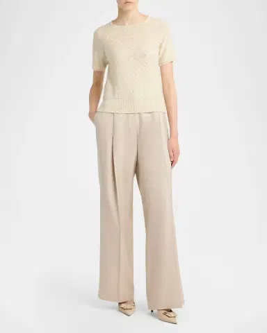 Kiton Paillette Cashmere Knit Short-Sleeve Sweater | Thumbnail 2