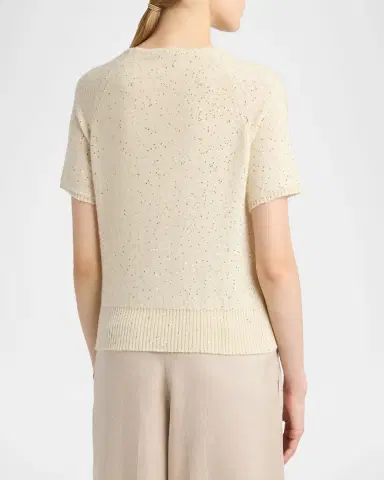 Kiton Paillette Cashmere Knit Short-Sleeve Sweater | Thumbnail 3