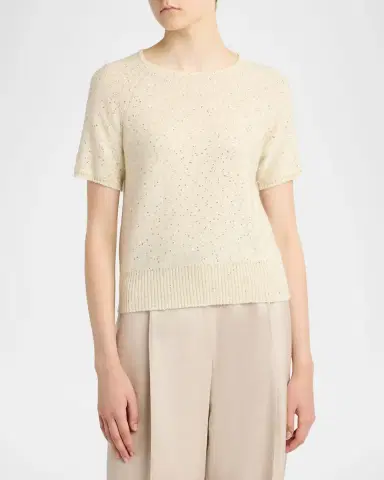 Kiton Paillette Cashmere Knit Short-Sleeve Sweater | Thumbnail 4