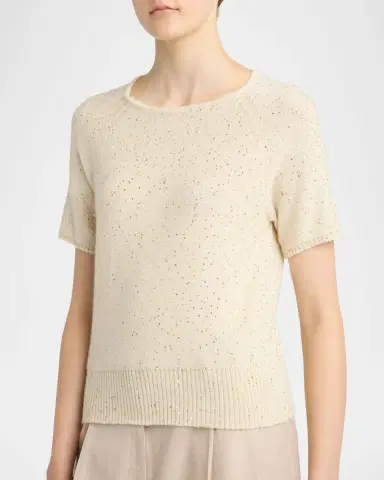 Kiton Paillette Cashmere Knit Short-Sleeve Sweater | Thumbnail 5