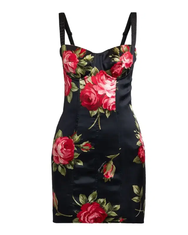 Floral Satin Bustier Mini Dress