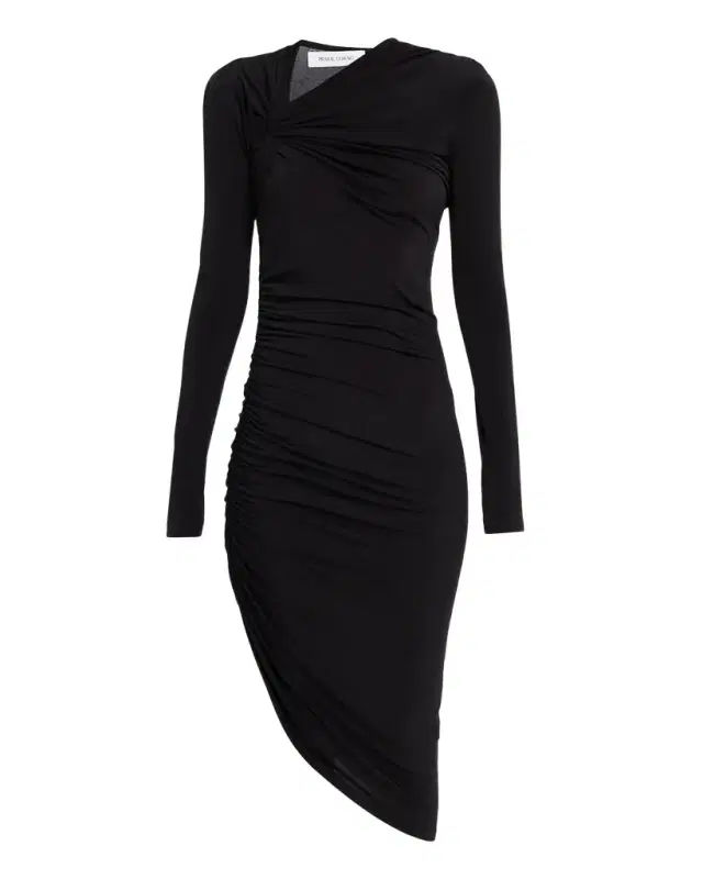 Asymmetric Twisted Shoulder Midi Dress