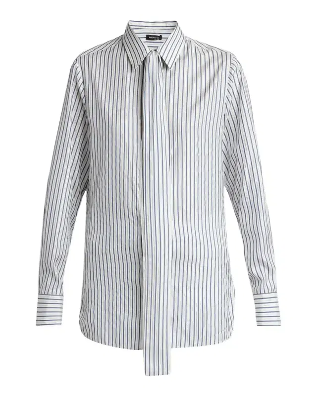 Metallic Striped Silk Neck-Tie Shirt