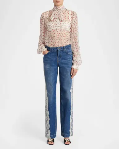 Dolce & Gabbana Lace-Trimmed Straight-Leg Denim Jeans | Thumbnail 2
