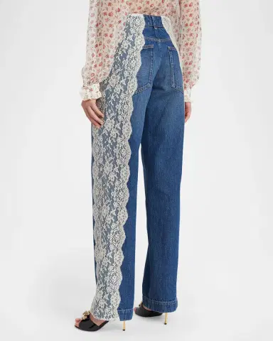 Dolce & Gabbana Lace-Trimmed Straight-Leg Denim Jeans | Thumbnail 3