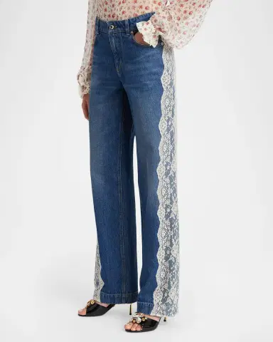 Dolce & Gabbana Lace-Trimmed Straight-Leg Denim Jeans | Thumbnail 4