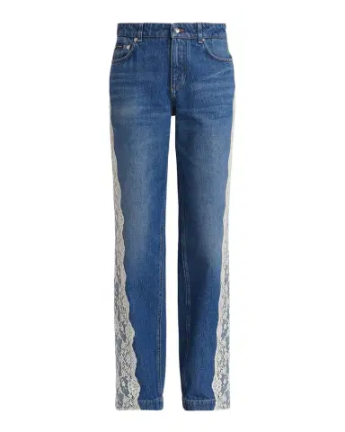 Dolce & Gabbana Lace-Trimmed Straight-Leg Denim Jeans | Thumbnail 1
