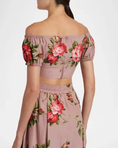 Dolce & Gabbana Off-the-Shoulder Floral Cotton Crop Top | Thumbnail 3 Dolce & Gabbana Off-the-Shoulder Floral Cotton Crop Top | Thumbnail 3