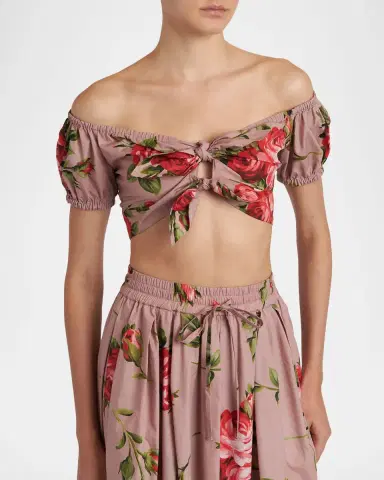 Dolce & Gabbana Off-the-Shoulder Floral Cotton Crop Top | Thumbnail 4 Dolce & Gabbana Off-the-Shoulder Floral Cotton Crop Top | Thumbnail 4