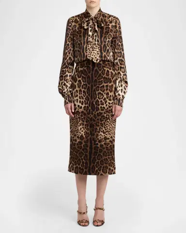 Dolce & Gabbana Leo-Print Wool Midi Pencil Skirt | Thumbnail 2
